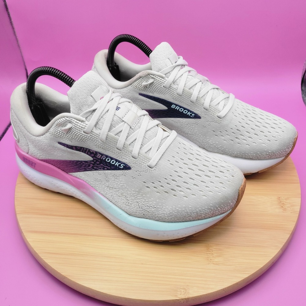 Brooks Ghost 16 Womens Running Shoes Grey Purple 1204071D175 Wide D Size 9 - Picture 1 of 10